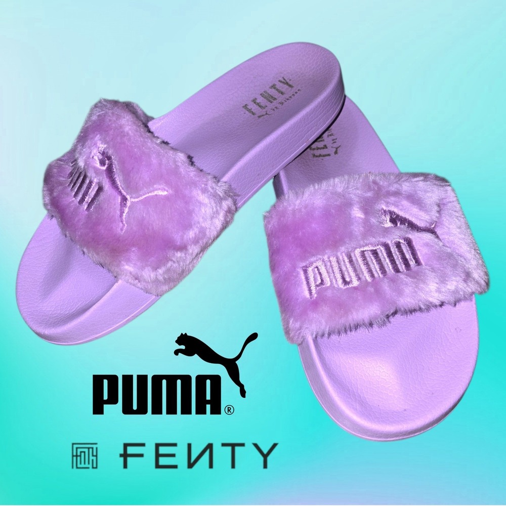 PUMA x Fenty by Rihanna Fur Slides Orchid Bloom Purple Womens 7.5 Faux Fur